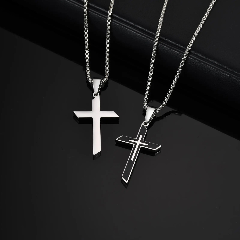Collier Croix Argent et Noire Homme acier