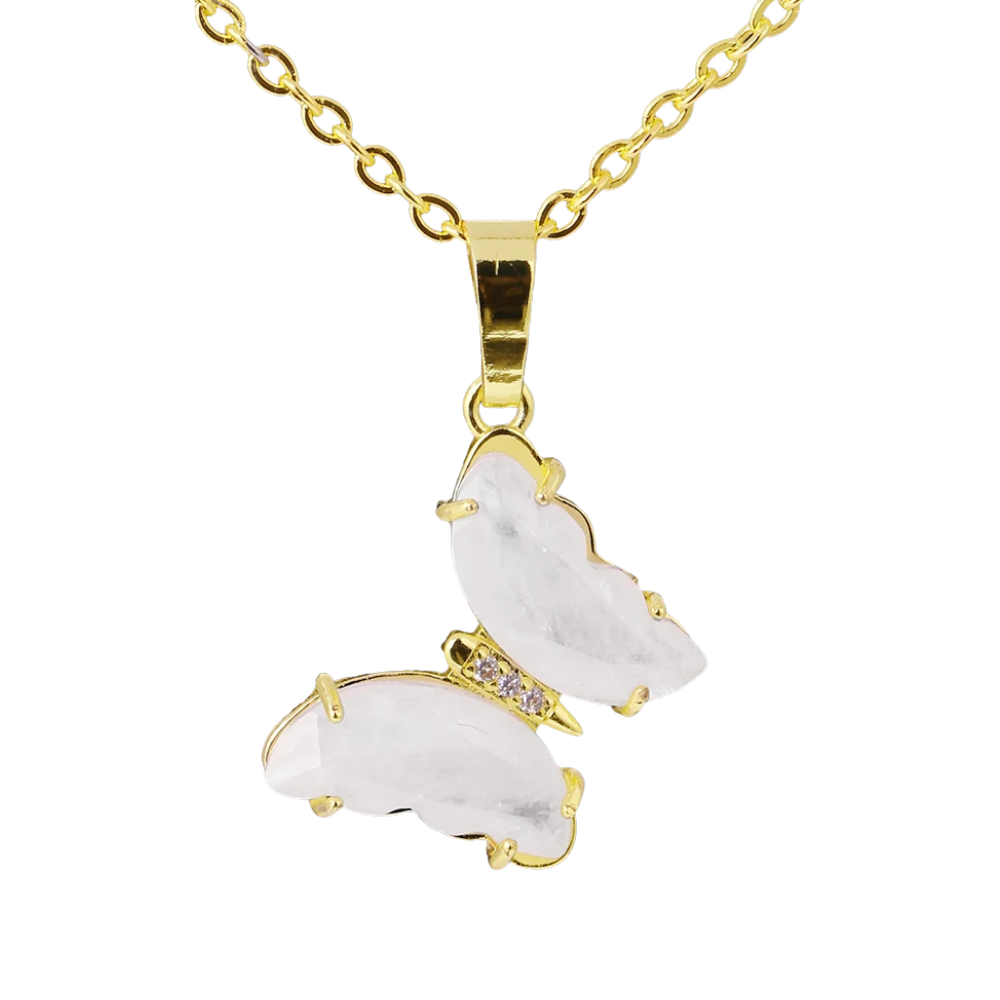 Collier Papillon Pierre blanc