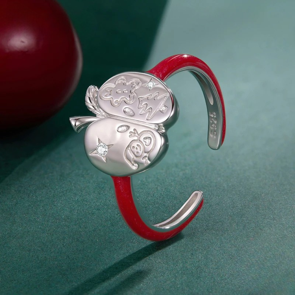 Bague Pomme Noël argenté