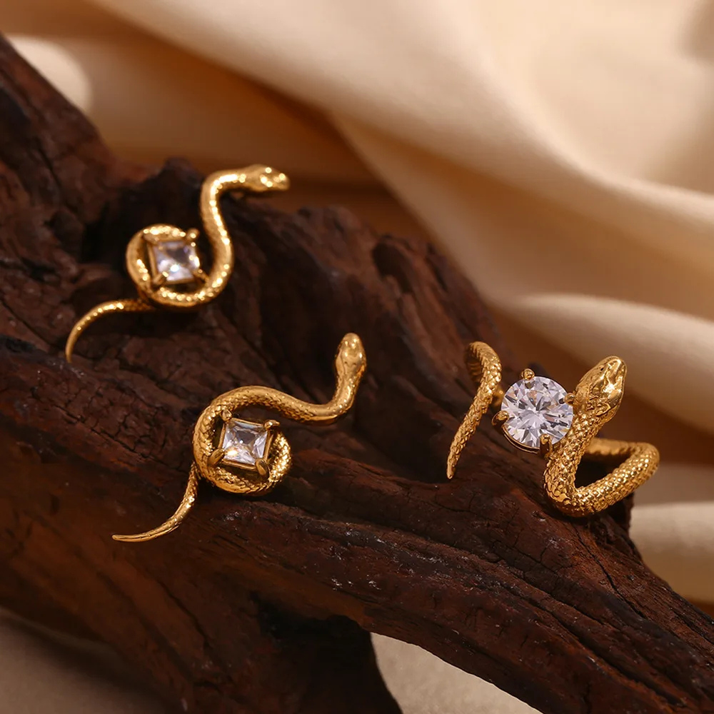 Boucles d'Oreilles Serpent zircon or