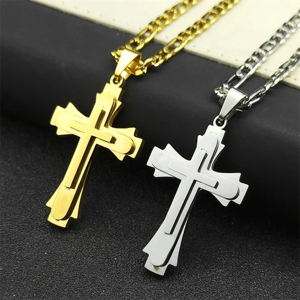 Collier Chaine et Grosse Croix argent