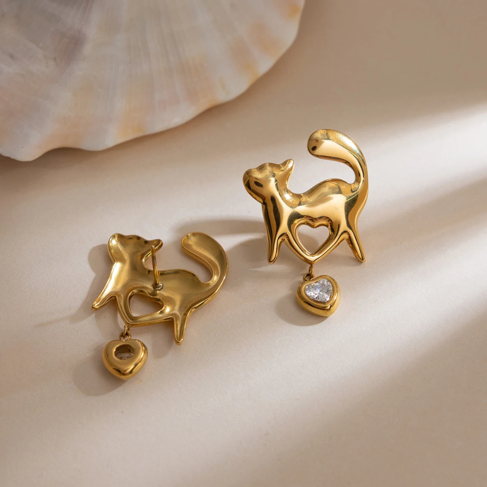 Boucles d'Oreilles Chat Amour femme or