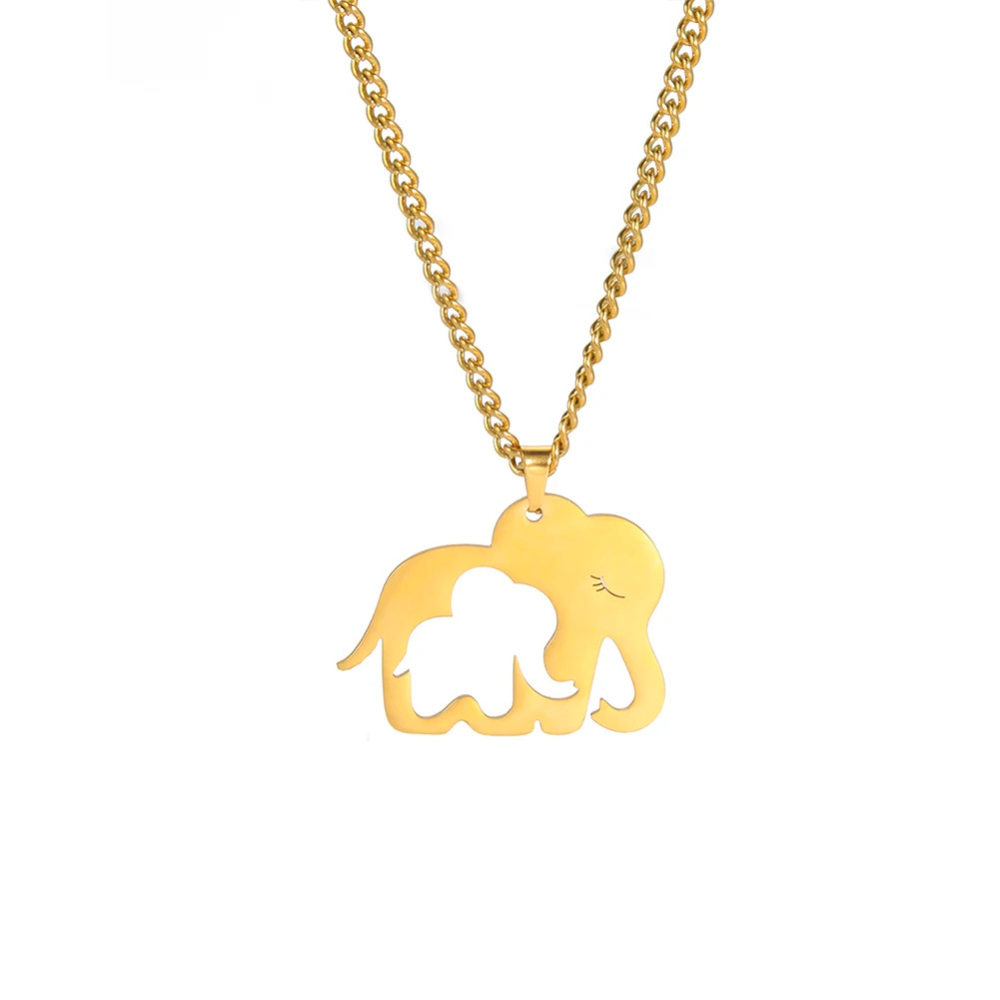 Collier Éléphant Maman Enfant doré