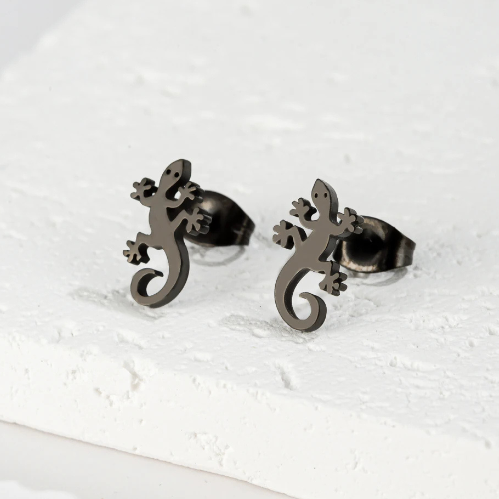 Boucles d'Oreilles Petit Lézard noires