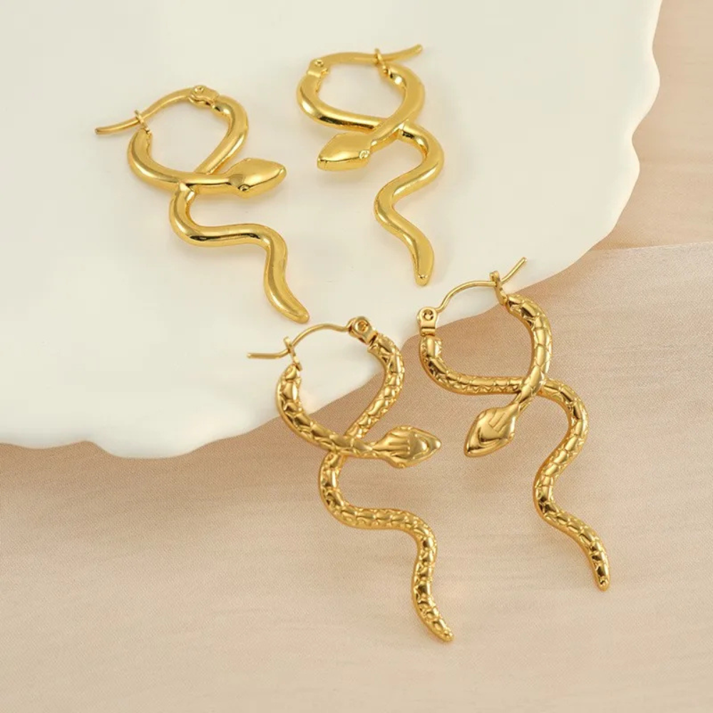 Boucles d'Oreilles Serpent texturé or