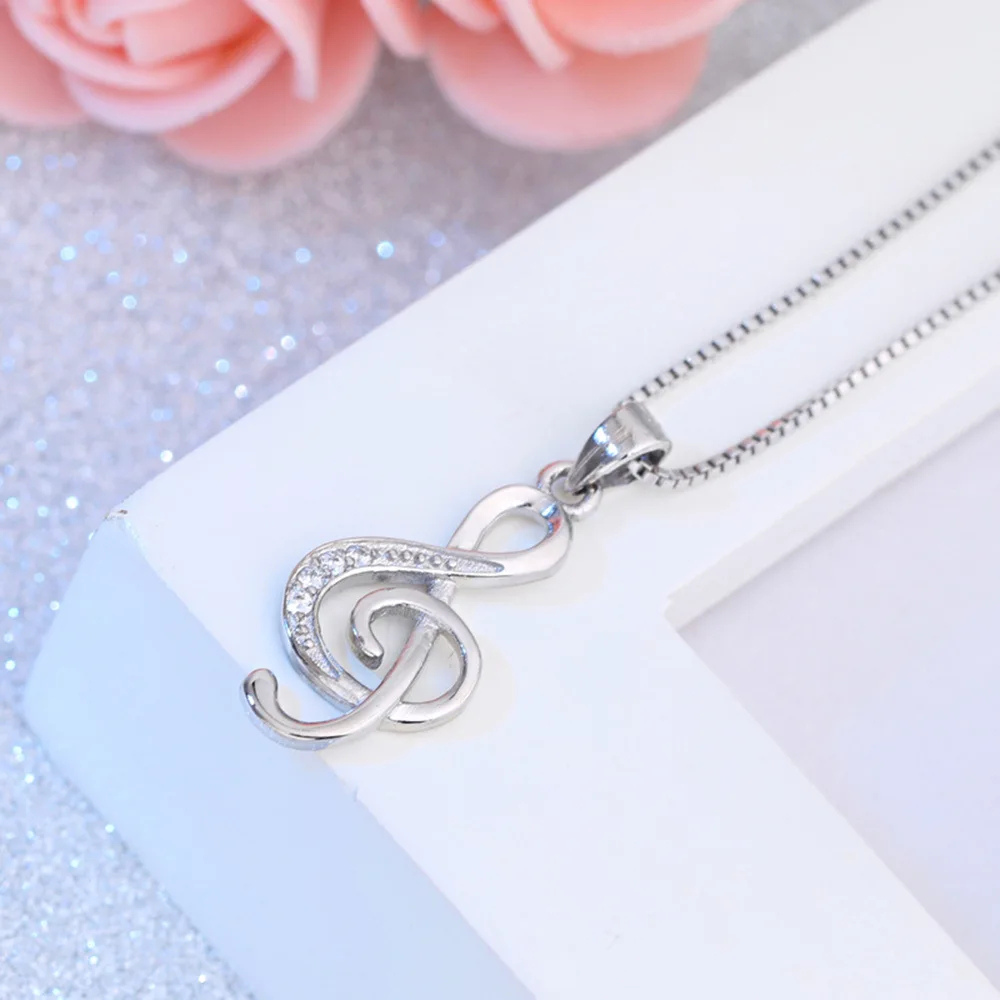 Collier Clé de Sol Argent Femme pendentif strass