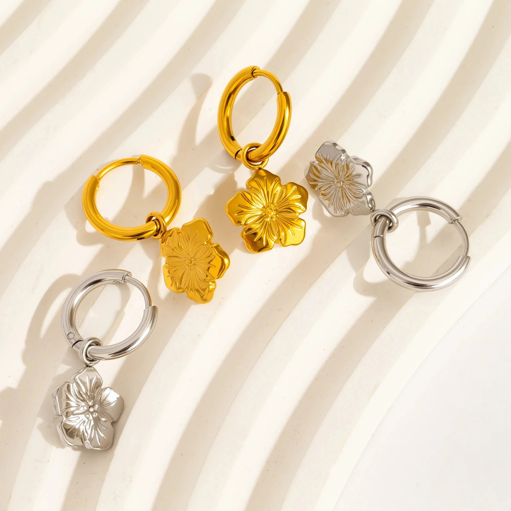 Boucles d'Oreilles Fleur Pendantes acier