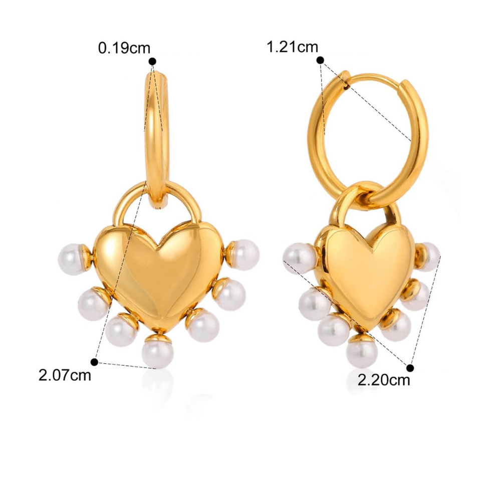 Boucles d'Oreilles Coeur et Perles Blanches pendent