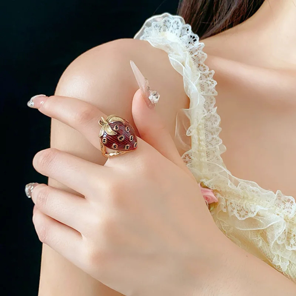 Bague Fraise Rouge et or