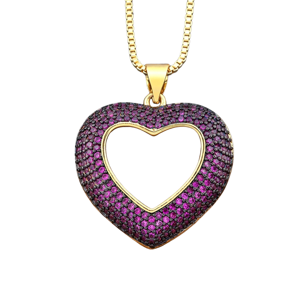 Collier Pendentif Coeur Strass Couleur violet femme