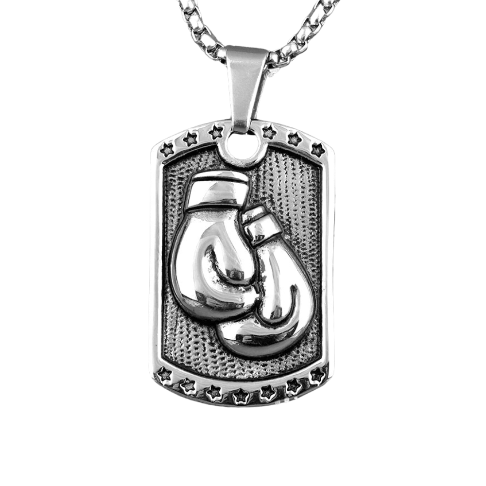 Collier Plaque Gants de Boxe argenté