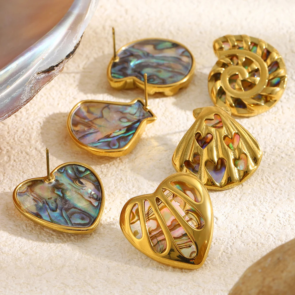 Boucles d'Oreilles Coeur Nacre Multicolore or