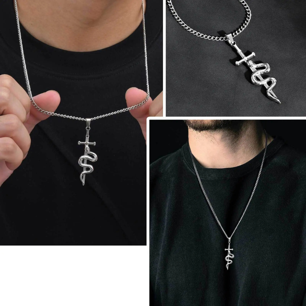 Collier Épée Serpent argent