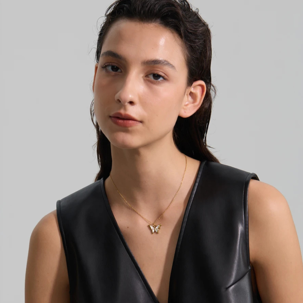 Collier Papillon et Nacre Blanc femme