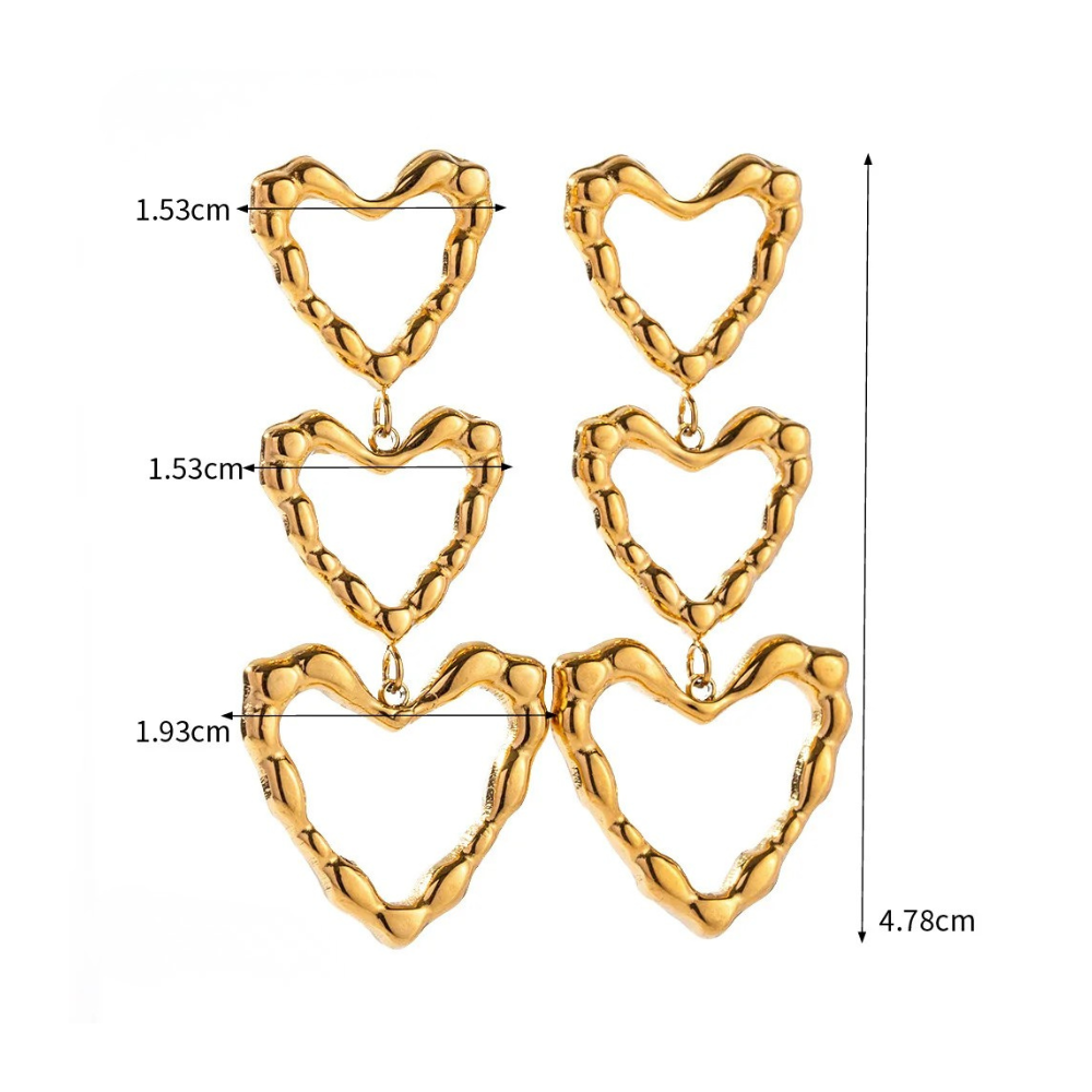 Boucles d'Oreilles Triple Coeurs acier inox