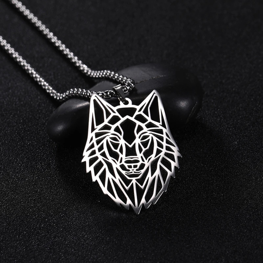 Collier Loup geometrique argent