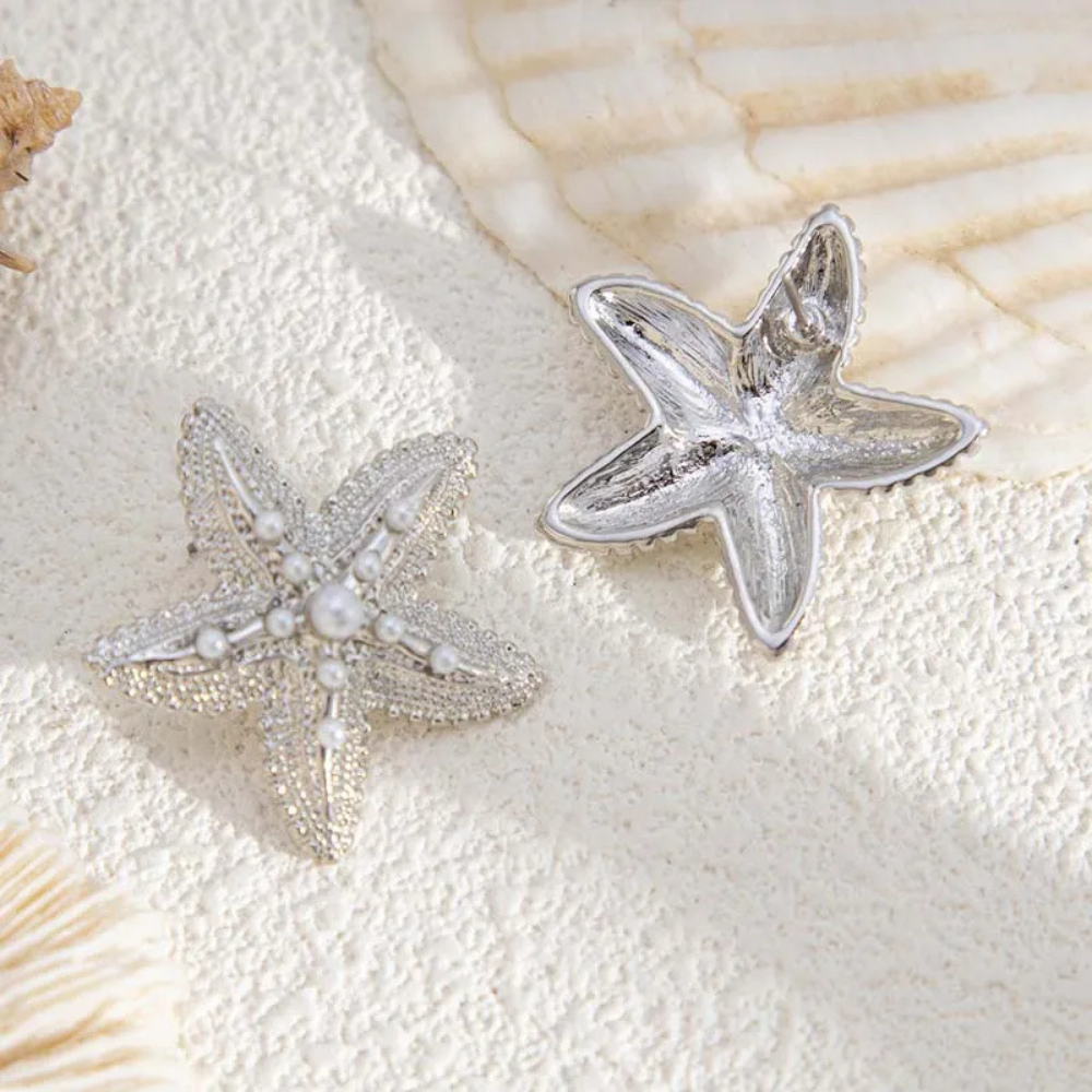 Boucles d'Oreilles Étoile de Mer Perles argent