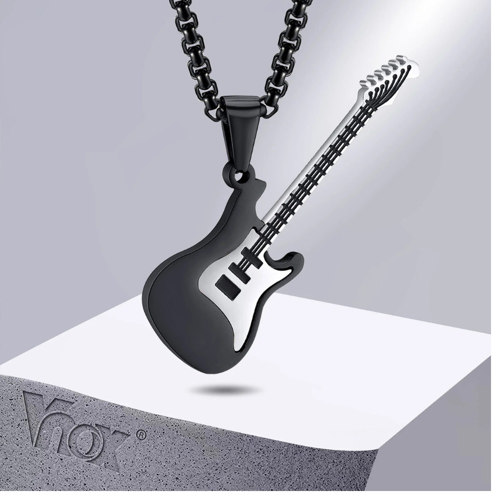 Collier Guitare Rétro noir