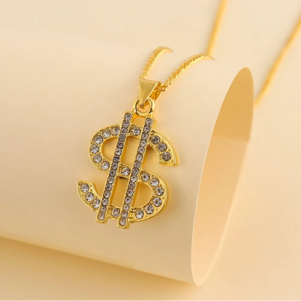 Collier Doré Brillant Dollar pendentif