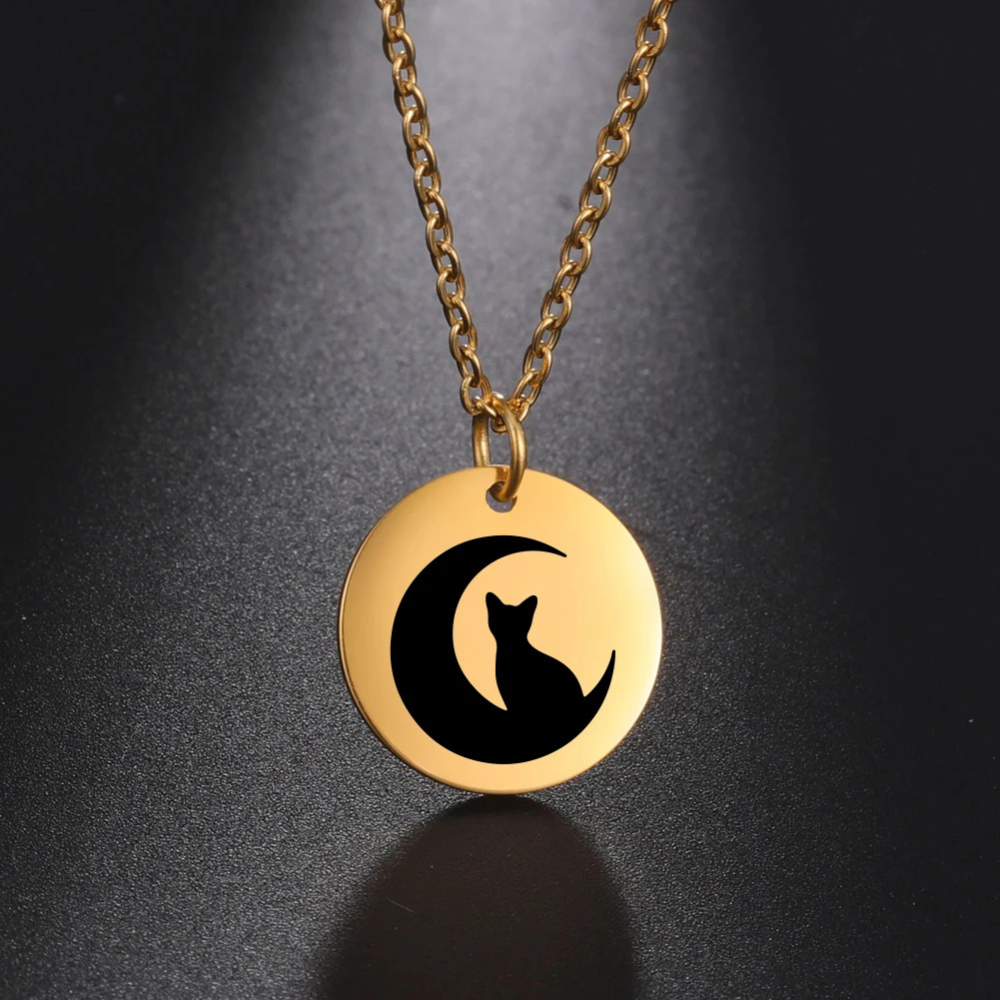 Collier Médaille Chat Lune or
