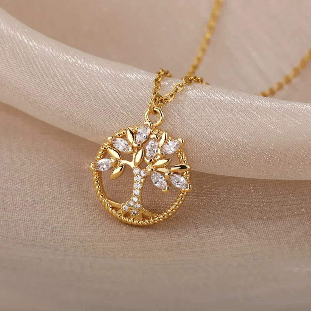 Collier Arbre de Vie couleur Or strass
