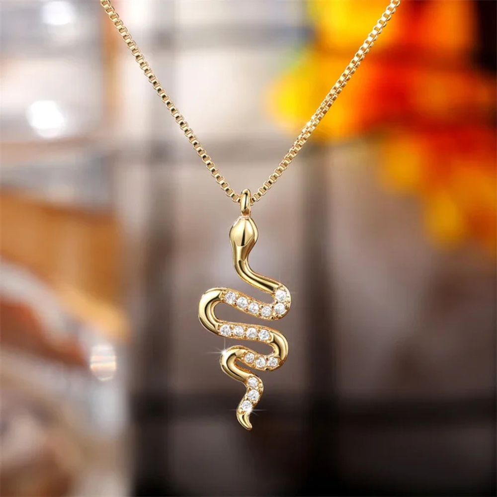 Collier Serpent Strass diamant doré
