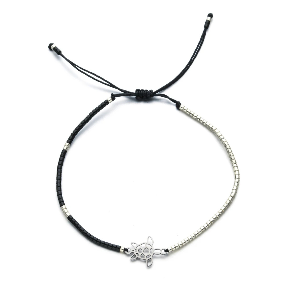 Bracelet Tortue Femme argent noir