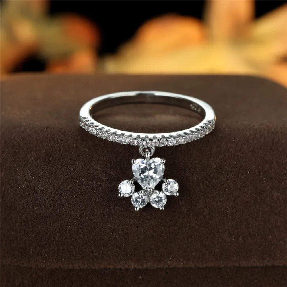 Bague Patte de Chien Strass argent