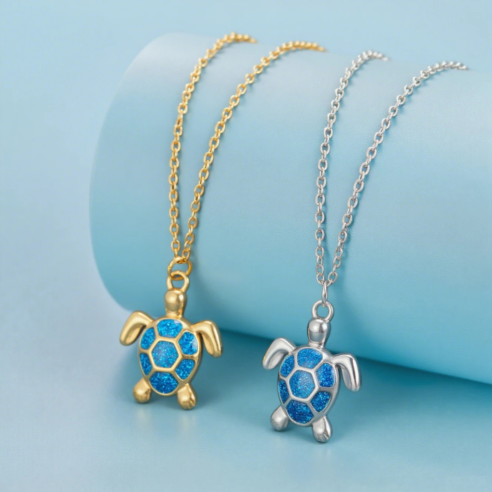 Collier Tortue Bleue or