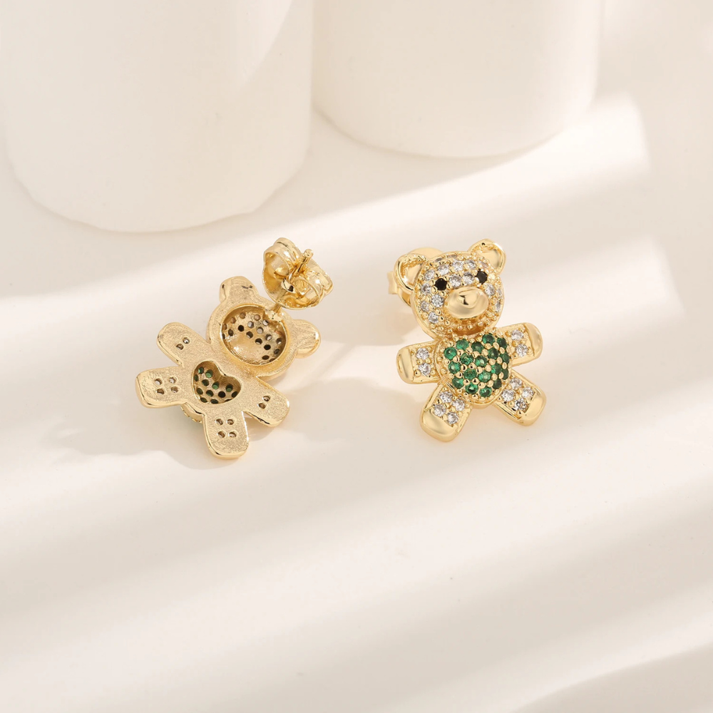 Boucles d'Oreilles Ourson Doré strass