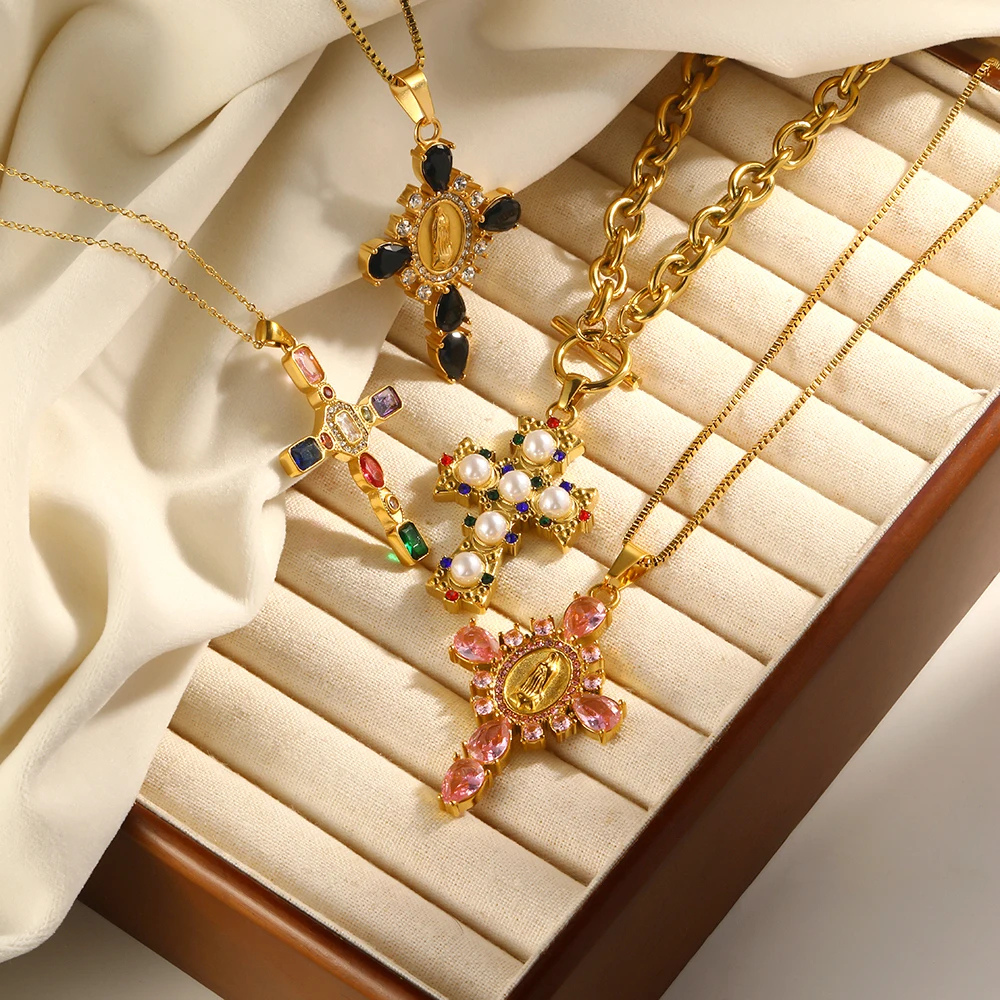 Collier Croix acier doré