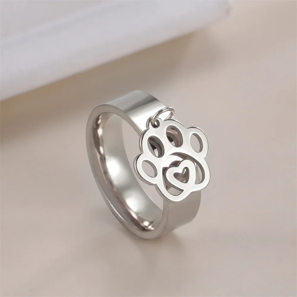 Bague Breloque Patte de Chien acier inox
