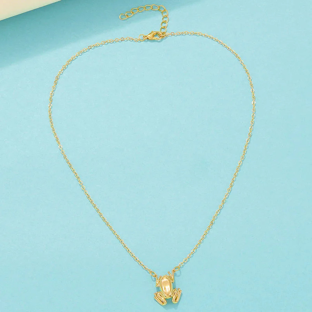 Collier Pendentif Grenouille Acier or