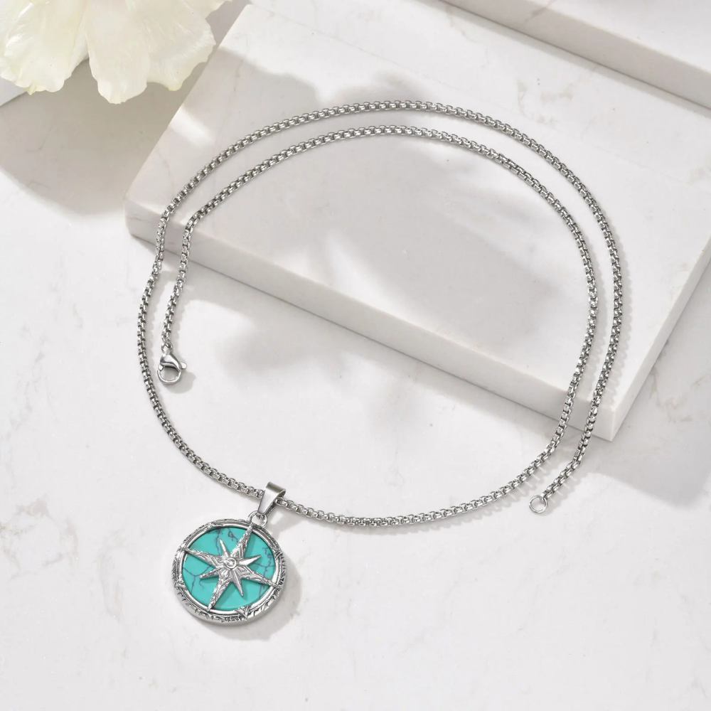 Collier Boussole Argent Homme acier