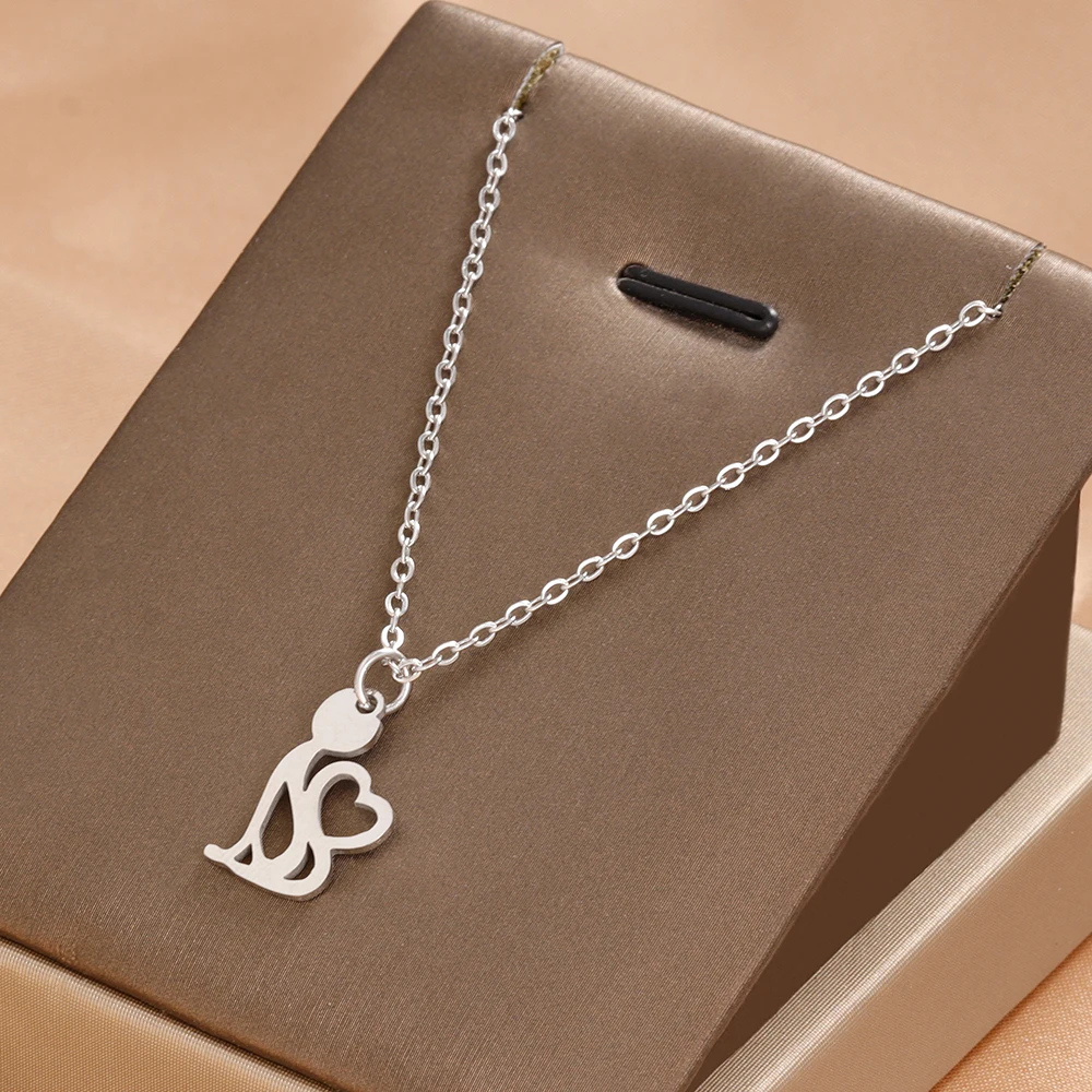 Collier Pendentif Chat Coeur acier