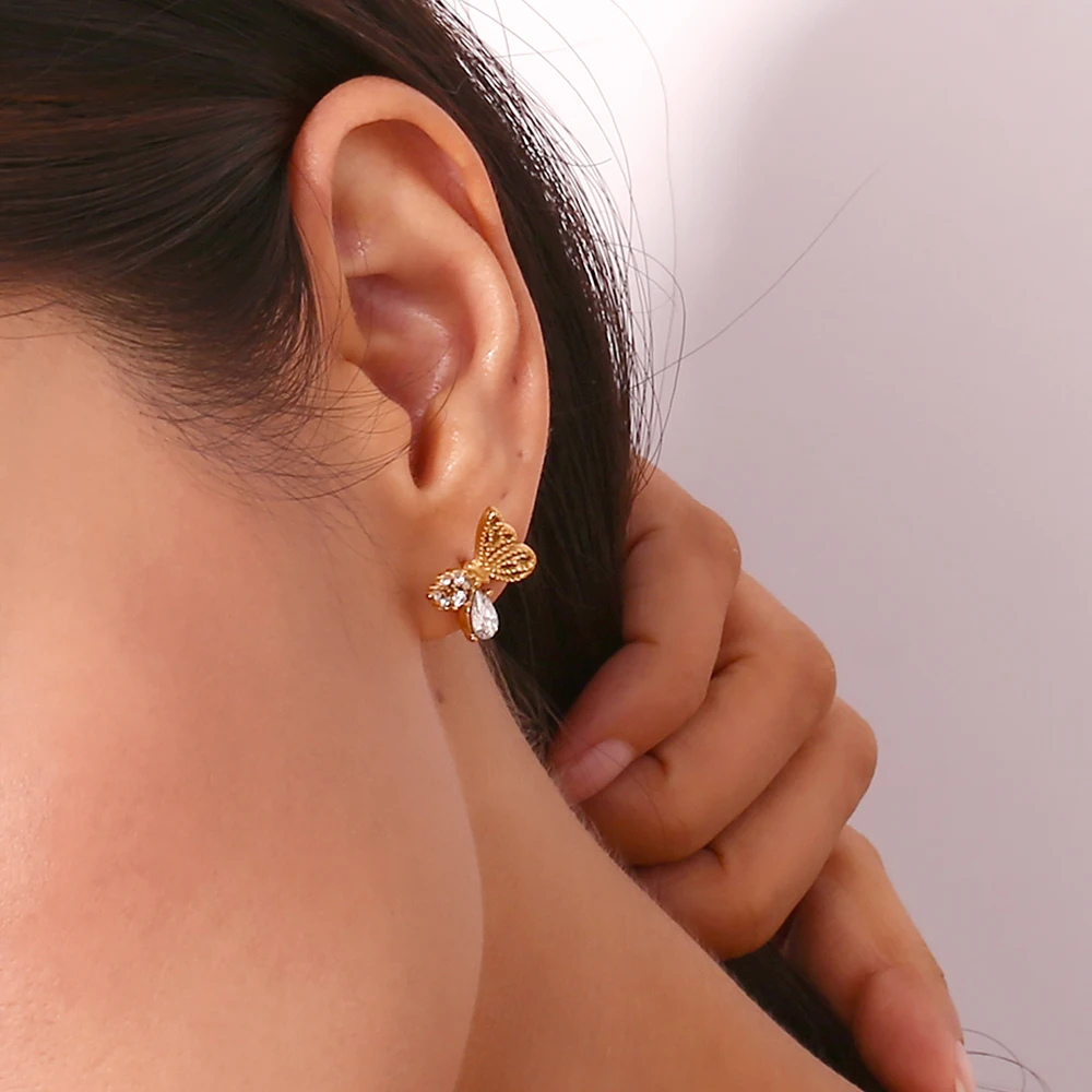 Boucles d'Oreille Papillon Strass acier inox