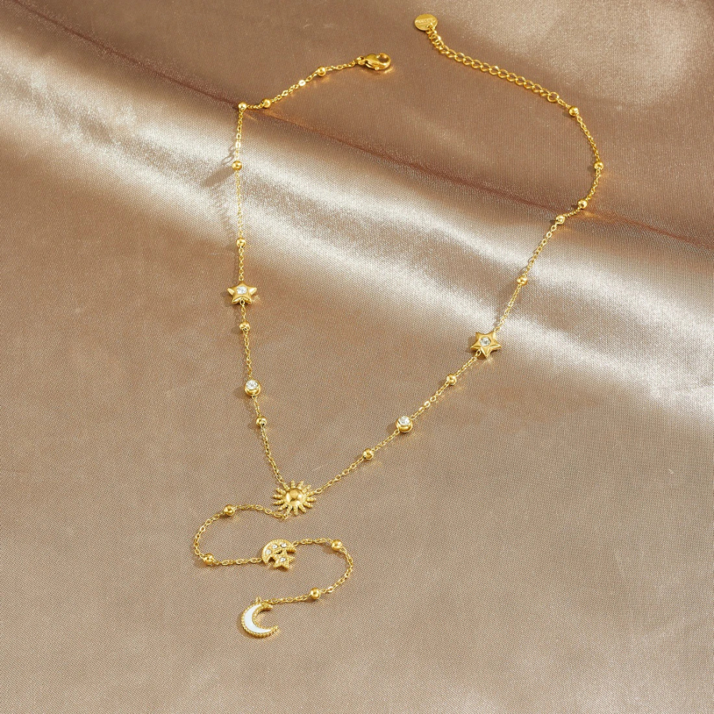 Collier en Y Lune Strass cravate
