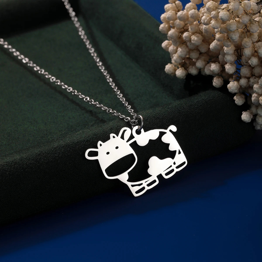 Collier Pendentif Vache argenté