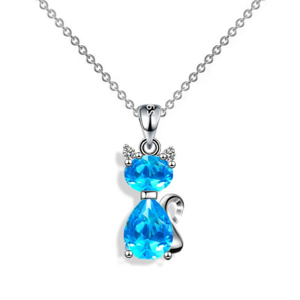 Collier Chat Diamant bleu