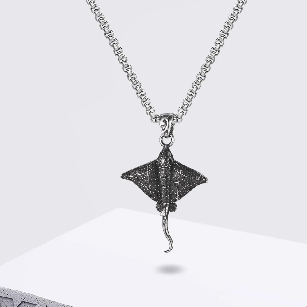 Collier Pendentif Raie Manta acier inox