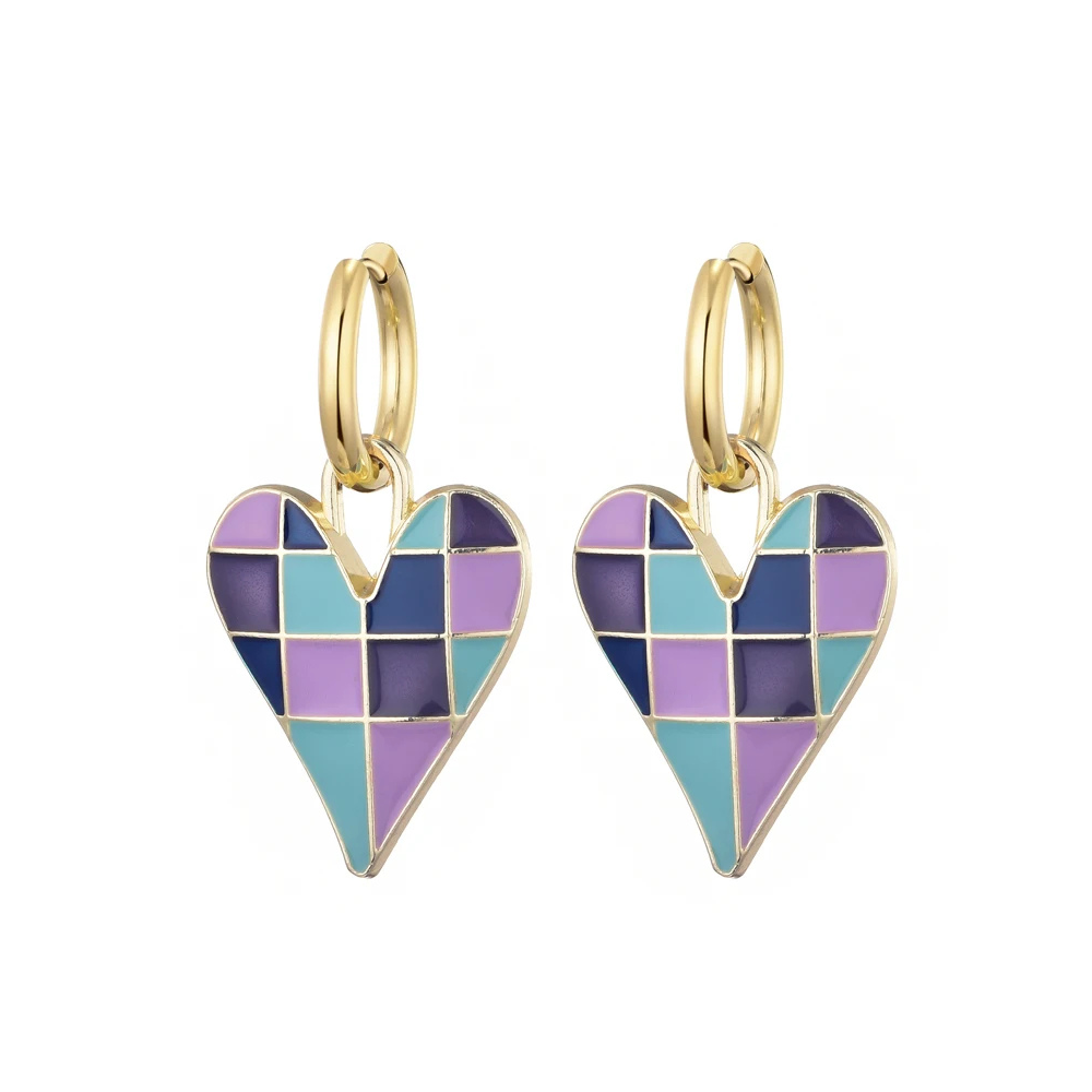 Boucles d'Oreilles Coeur Carreaux violet
