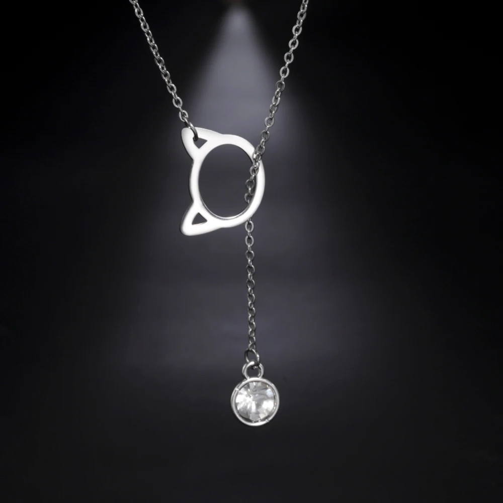 Collier Chat Pendentif Diamant argent