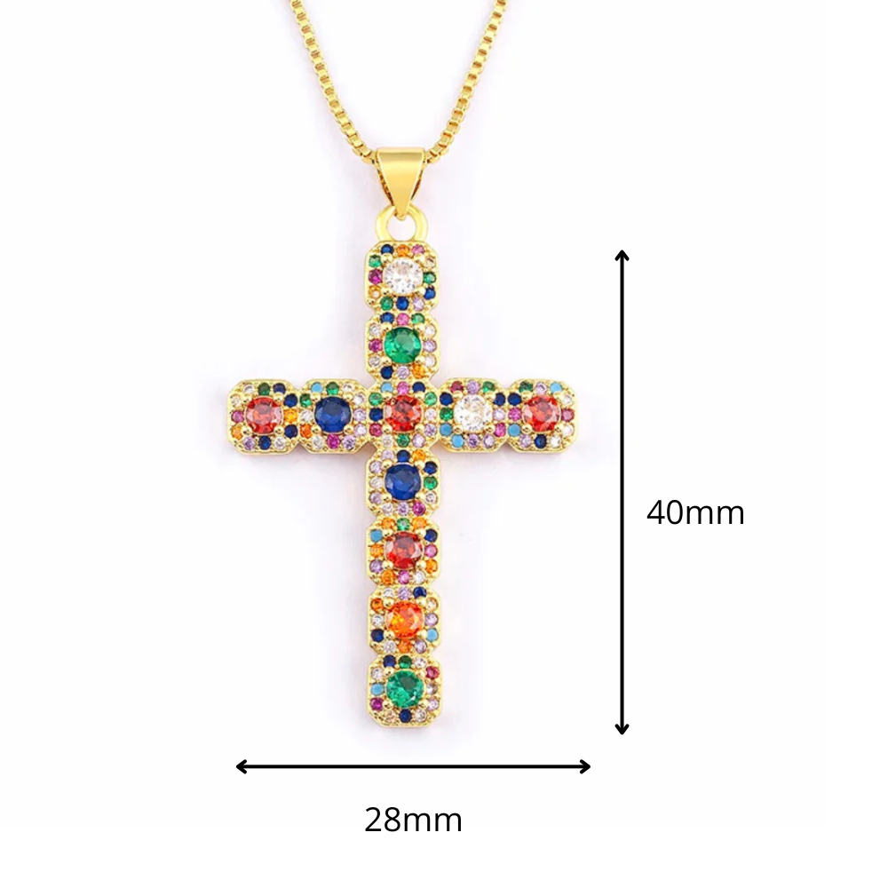 Collier Croix Diamant Multicolore or