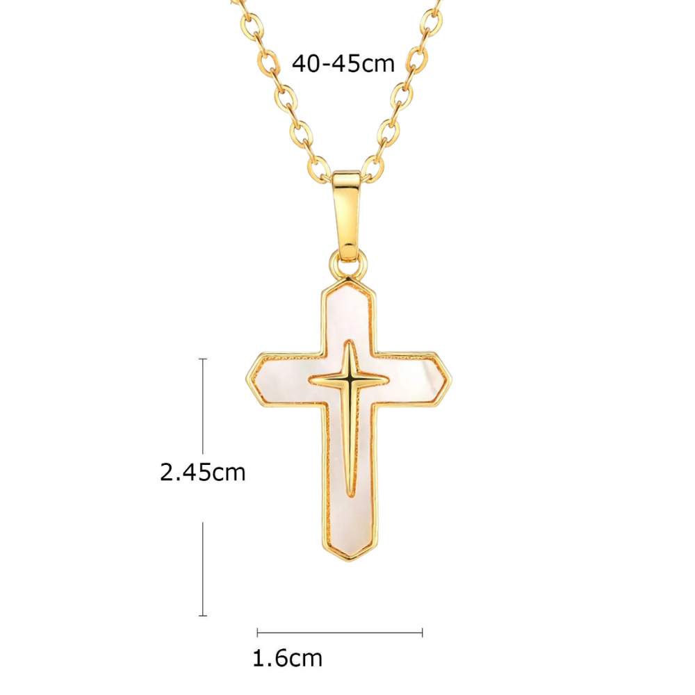 Collier Croix Nacre Blanc Or