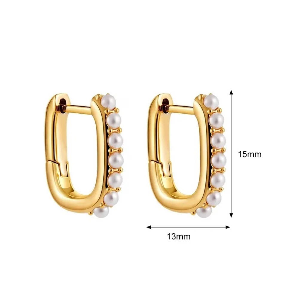 Boucles d'Oreilles Or Créoles Carrées Perles blanches