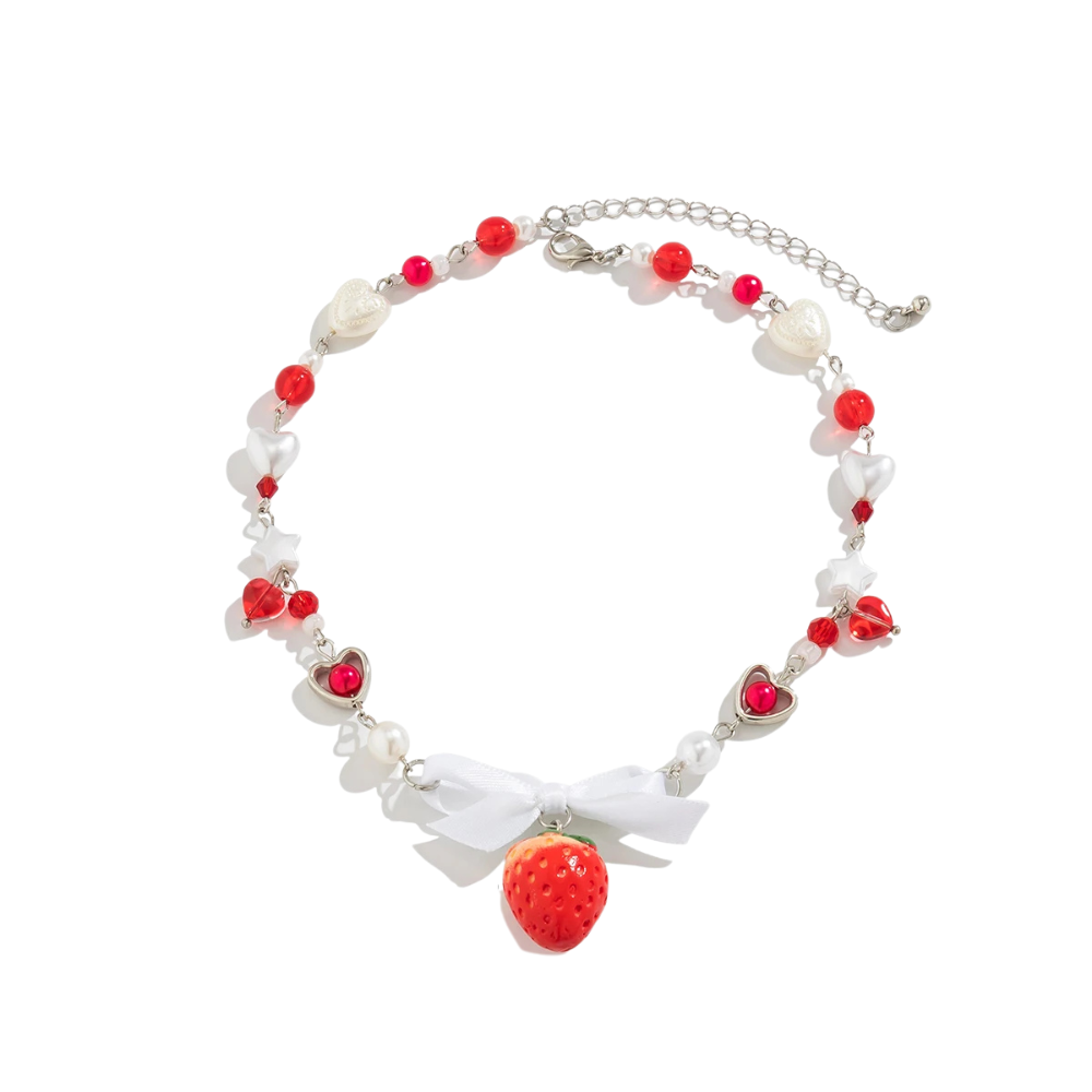 Collier Perles Fraise rouge