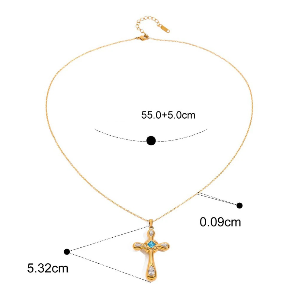 Collier Croix Dorée Pierre Bleue