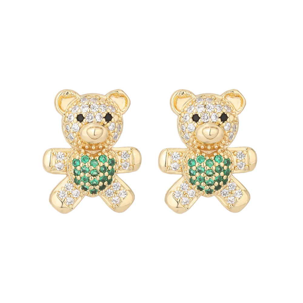 Boucles d'Oreilles Ourson Doré vert