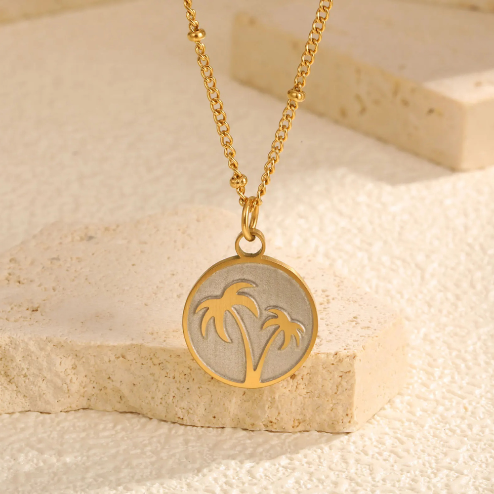 Collier Palmier Nacre Blanc acier inoxydable