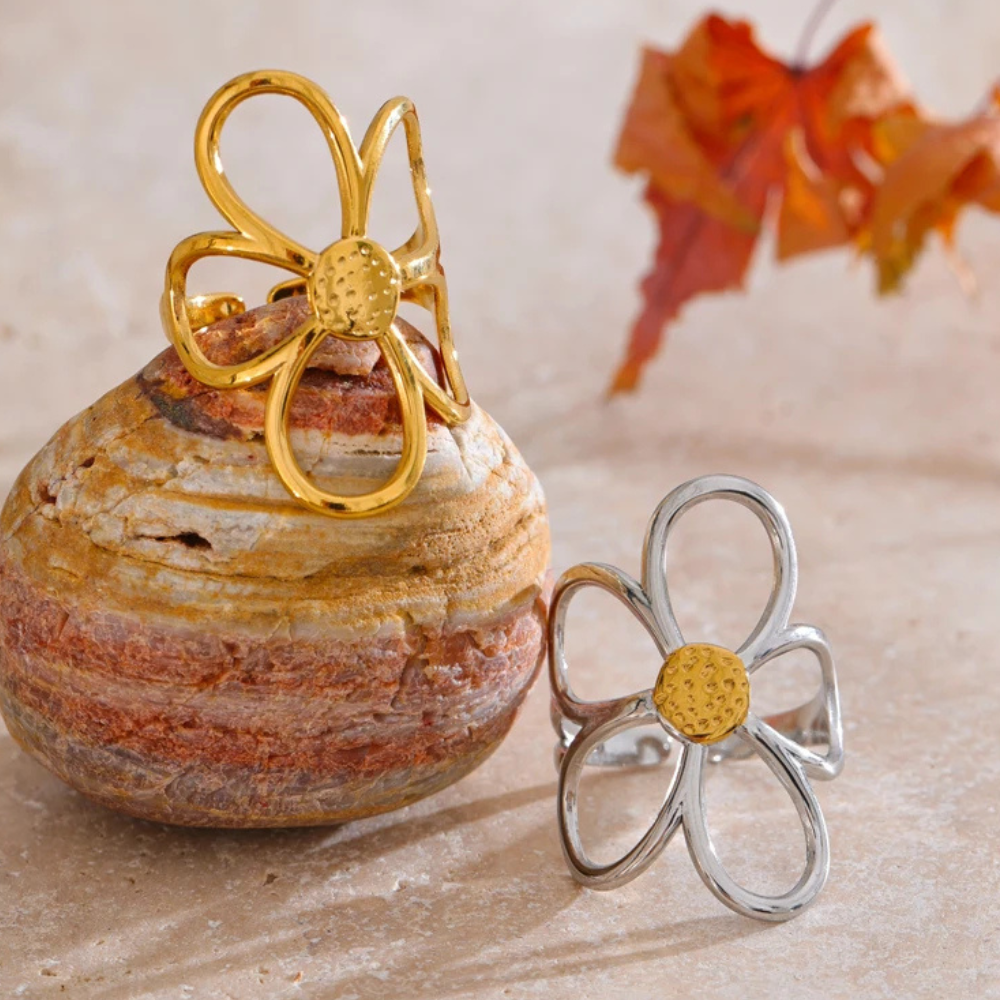Bague Grosse Marguerite acier doré